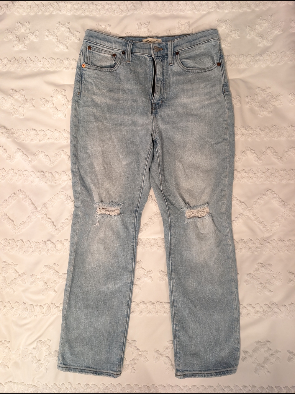 Madewell Light Blue High-Rise Slim Crop Boyjean with Knee Distress Size 28